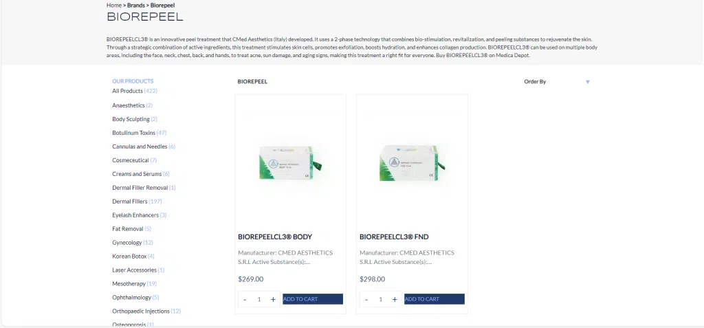 Medica Depot offers genuine Biorepeel FND and BODY on its website.