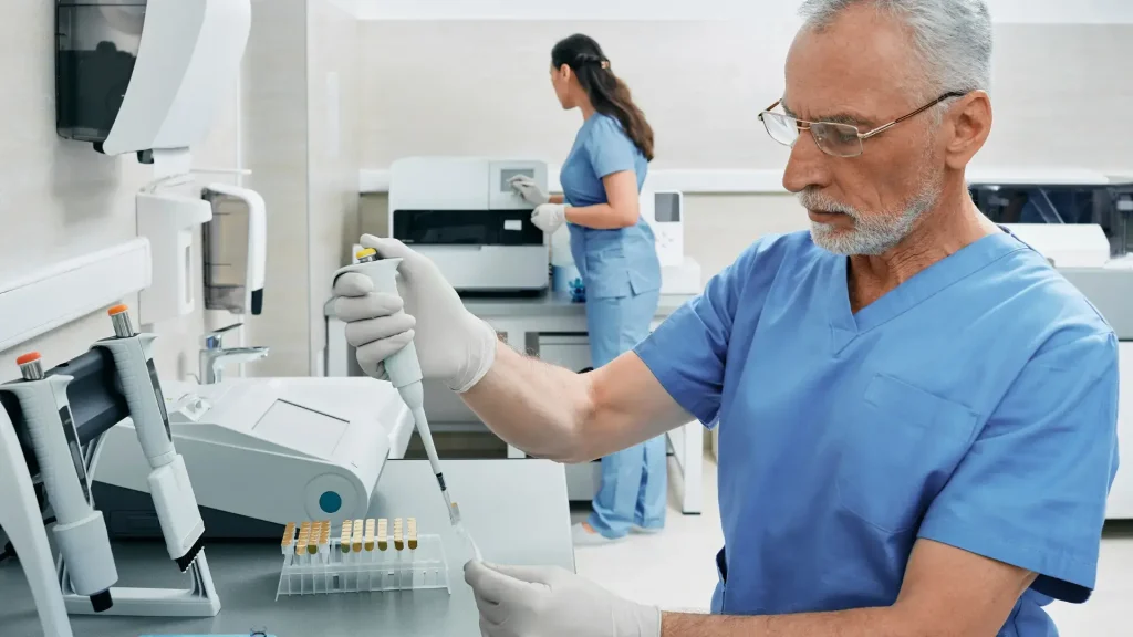 Medical professionals working in a laboratory.