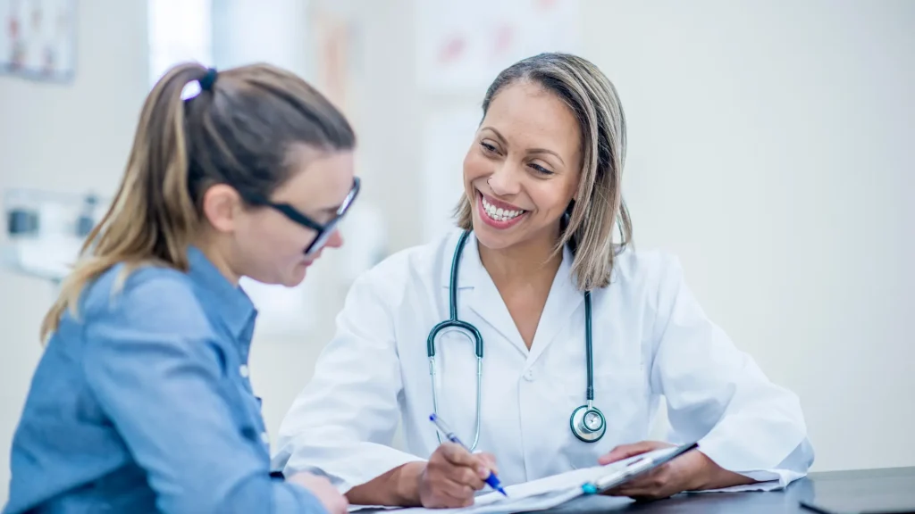 A doctor and patient consultation.