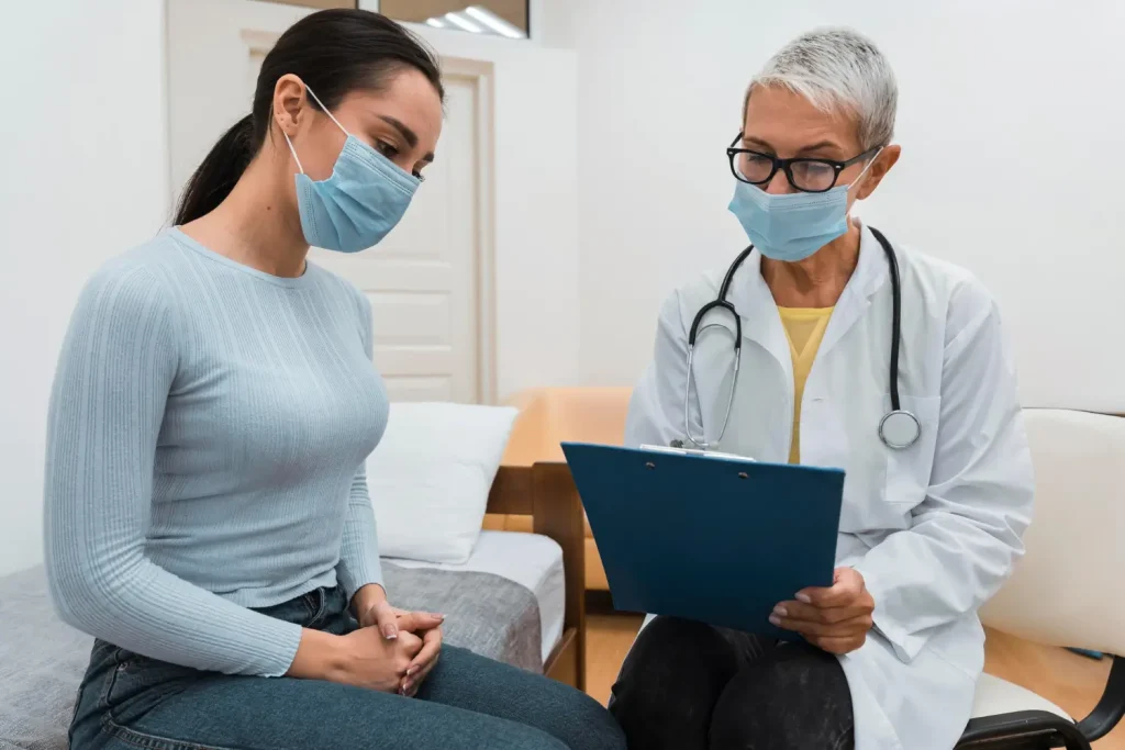 A doctor and patient consultation.