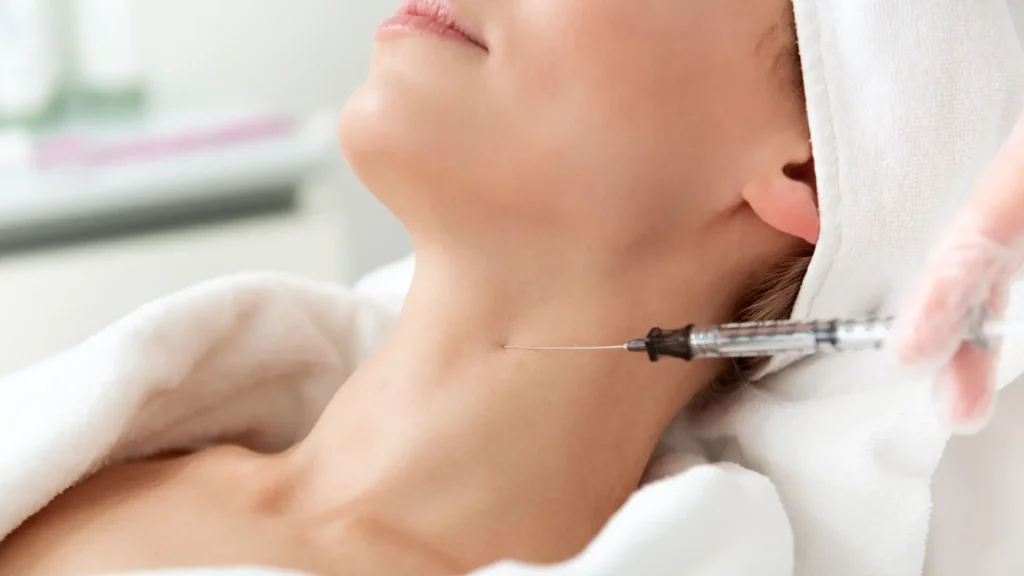 An individual undergoing a neck rejuvenation procedure.
