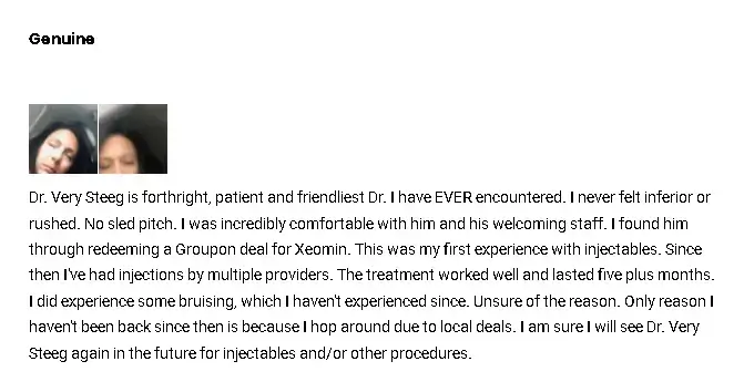 A patient's experience on their Xeomin injection treatment.