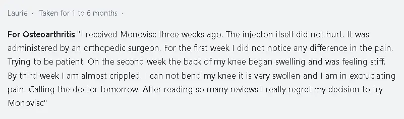 Another unsatisfied patient with Monovisc single-injection therapy.