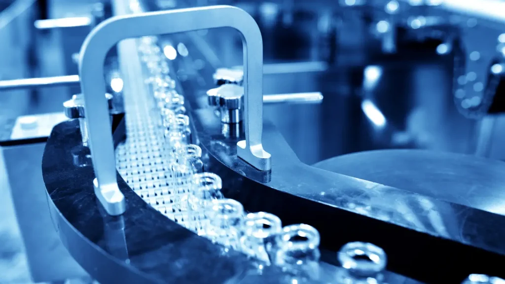 A close-up shot of a manufacturing facility of the pharmaceutical product.