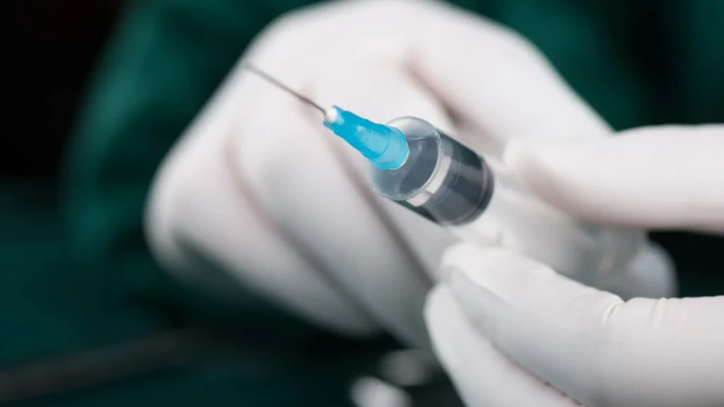 A close-up shot of medical syringe.