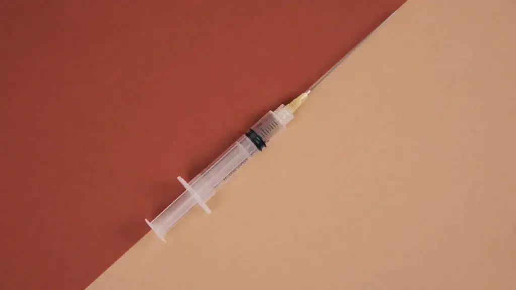 A shot of a medical syringe.