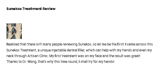 A Sunekos-treated patient testimonial with their impressive results with the treatment.
