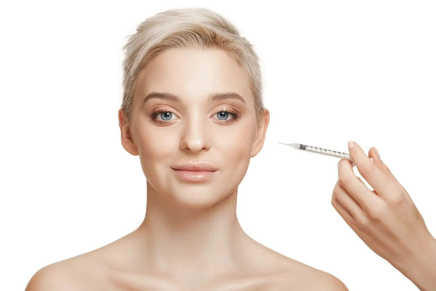 An individual receiving injection in their mid-facial area.