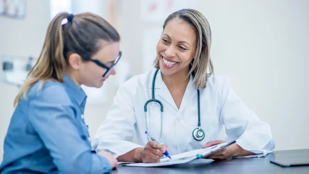 A doctor and patient consultation.