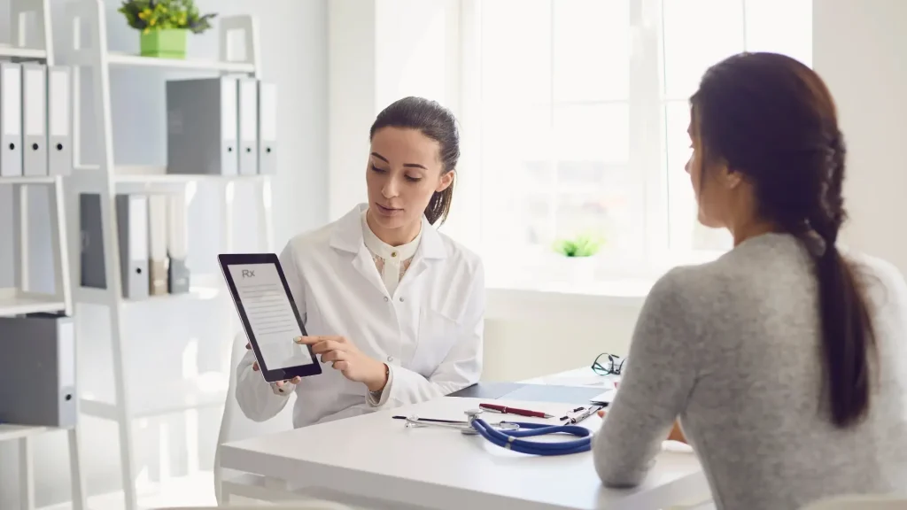 A doctor and patient consultation.