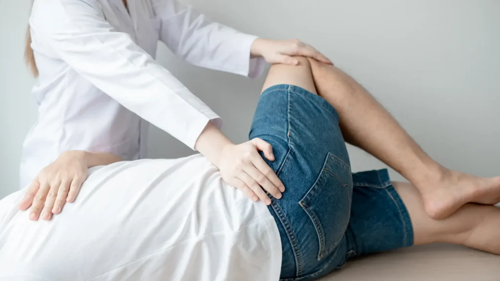 An individual undergoing physical therapy for their hip condition.