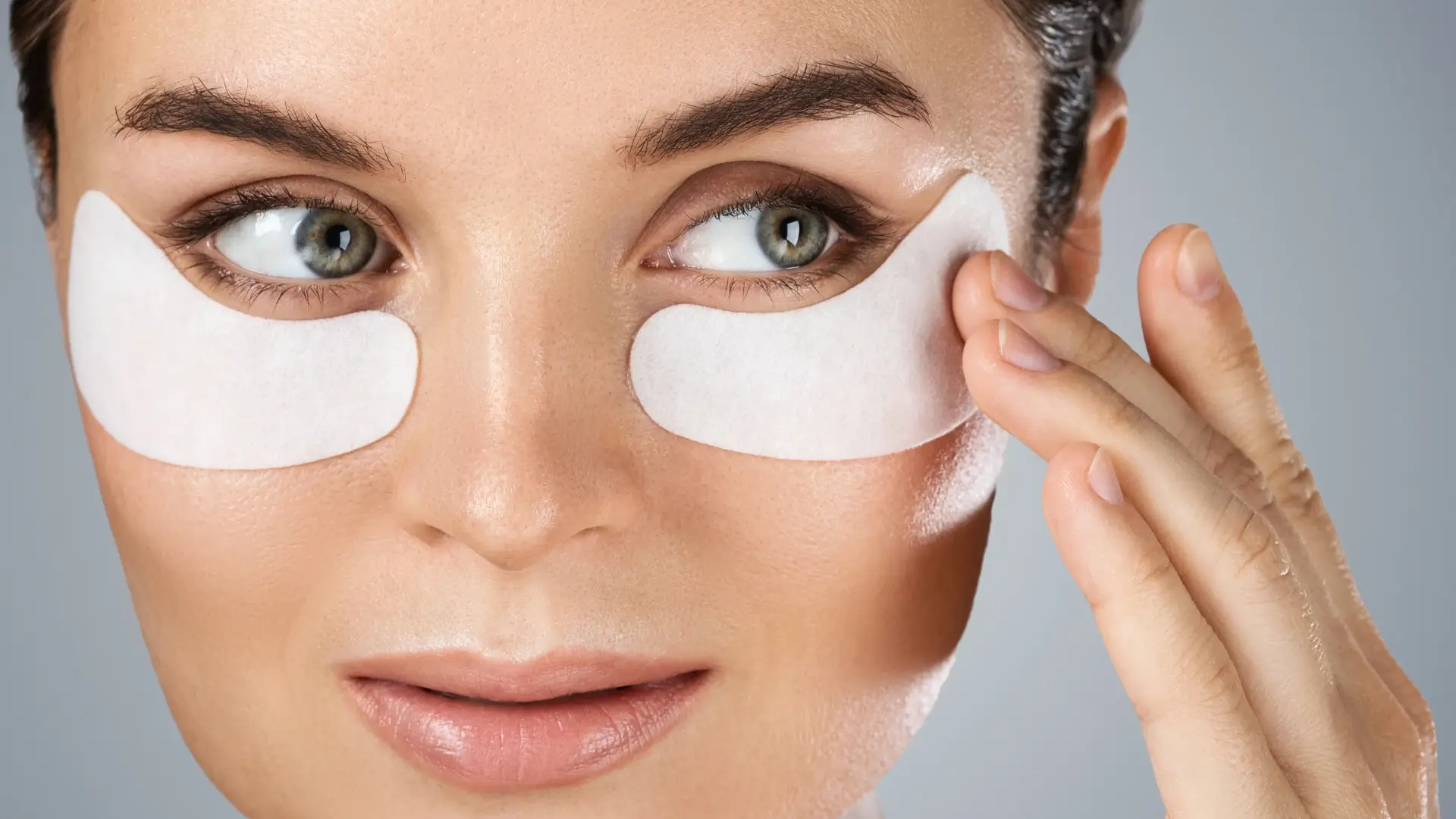 A woman applying a mask for their under-eye region.