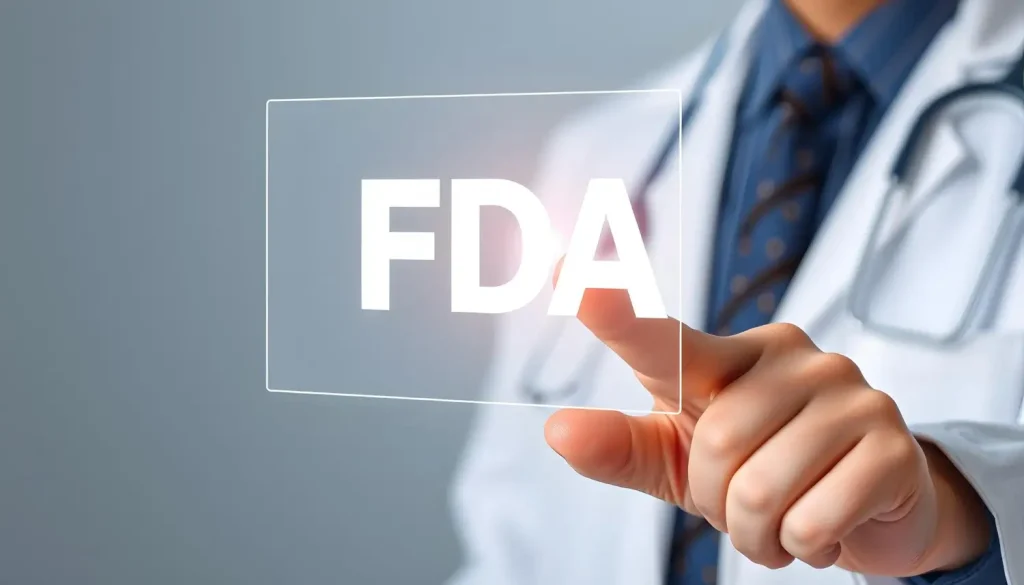 A doctor touching the FDA abbreviation in a virtual touchscreen.