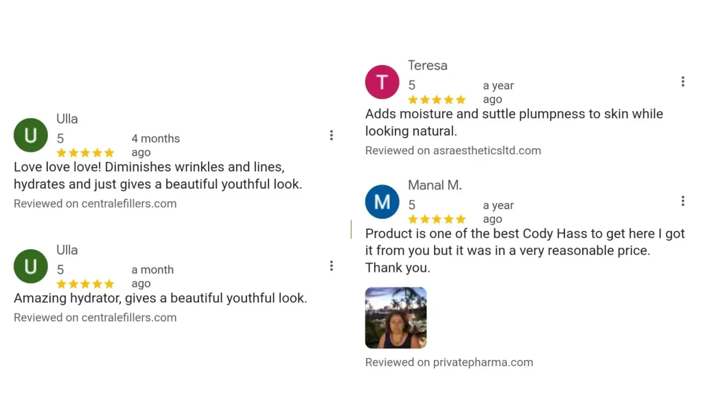 Various patients' five-star reviews of the impressive benefits of their Cytocare 532 treatment.