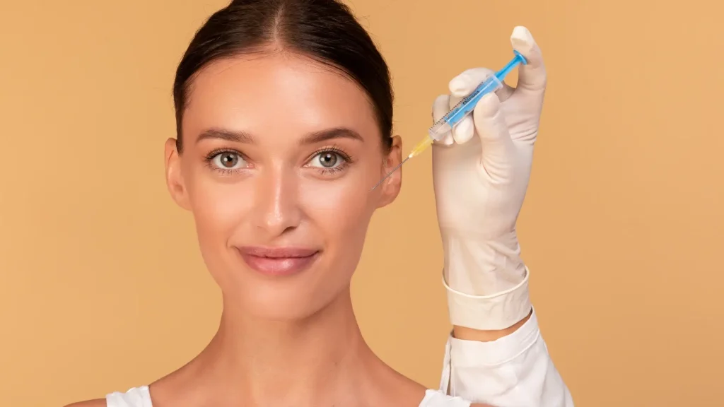 A woman preparing to get her facial injection.