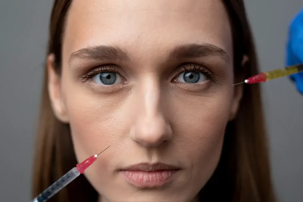 A close-up shot of an individual receiving two injections.