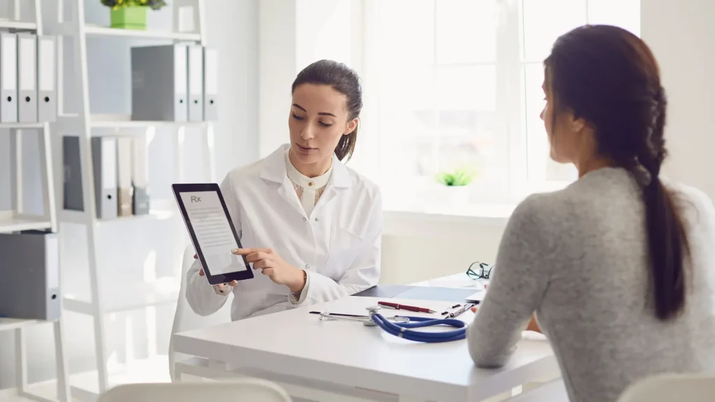A doctor and patient consultation.