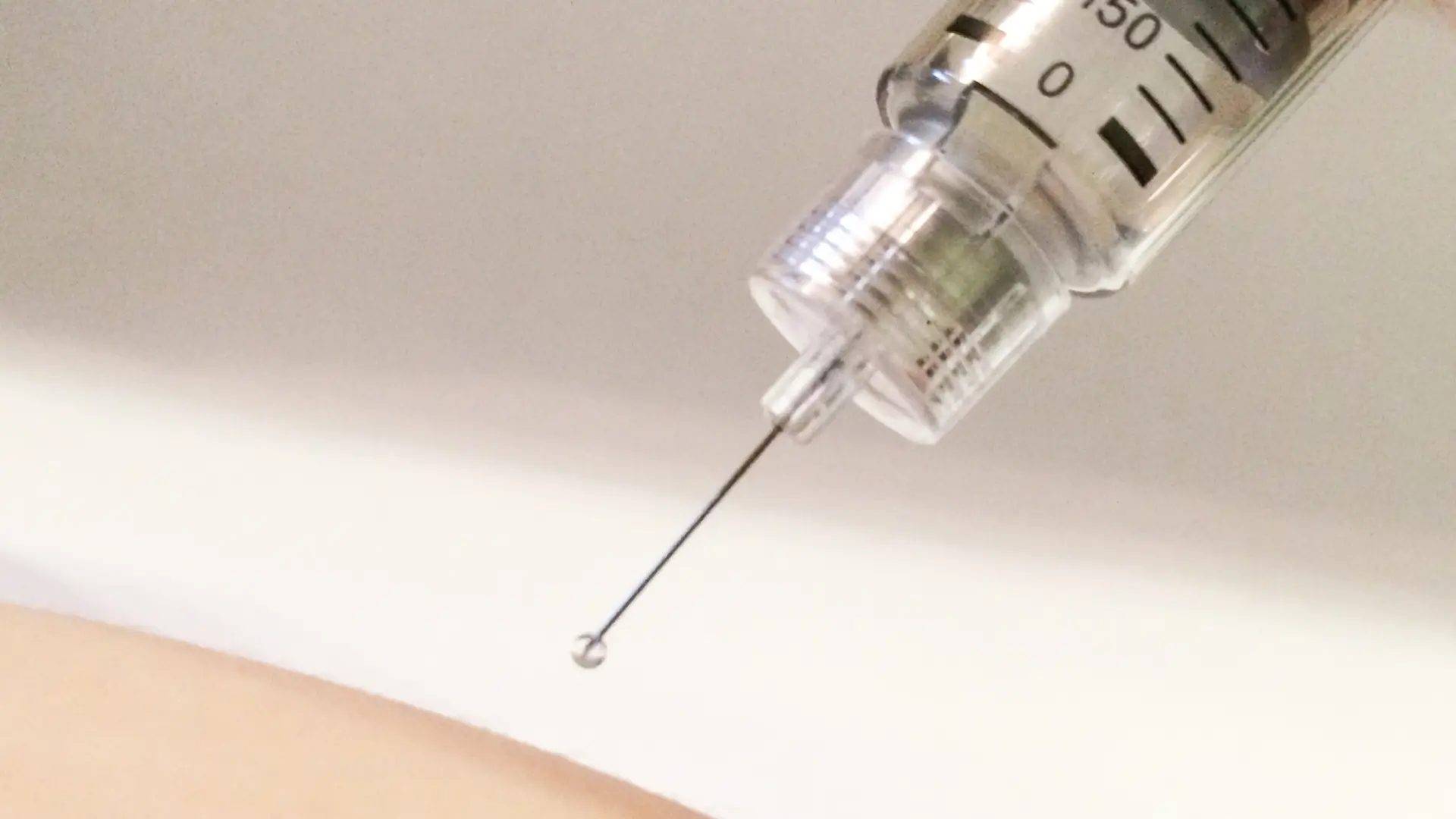 A close-up shot of an injection before administering into the patient's skin.
