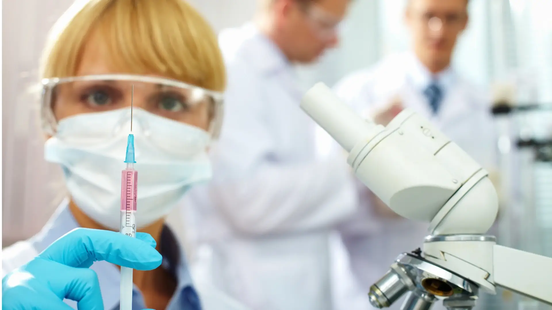 Medical professionals working in a laboratory for a product.