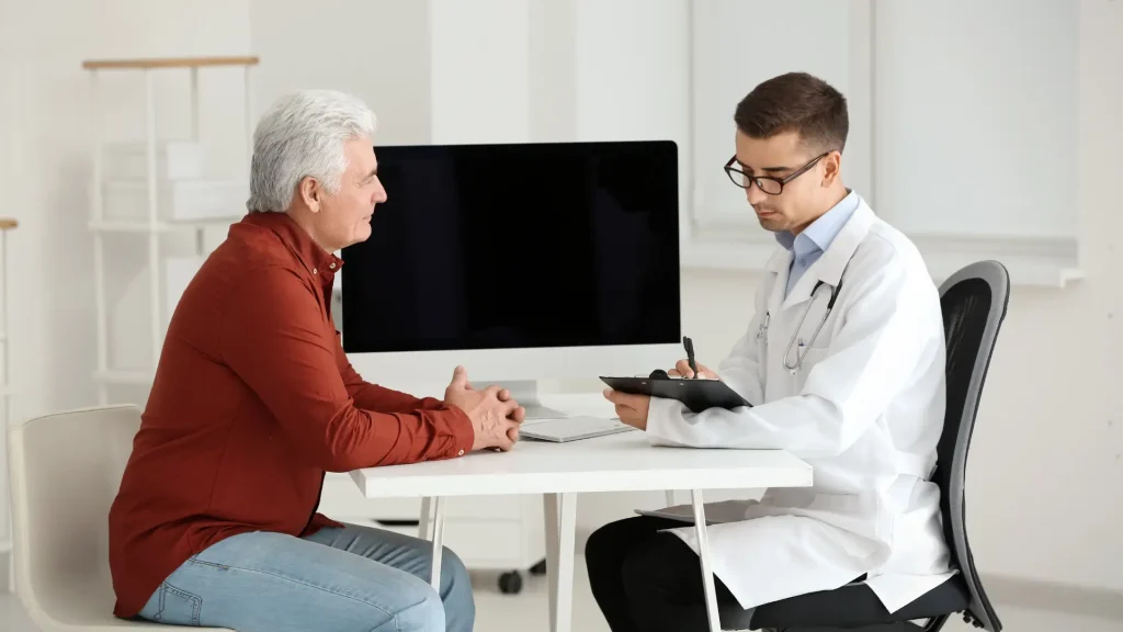A doctor and elderly patient consultation.