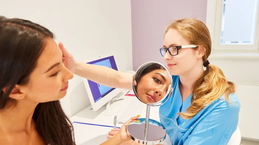 A practitioner and patient during a consultation.