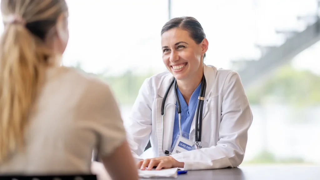 A doctor and patient consultation.