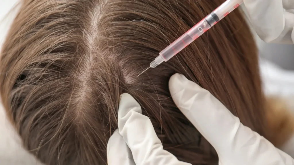 A person receiving an injection for their hair loss.