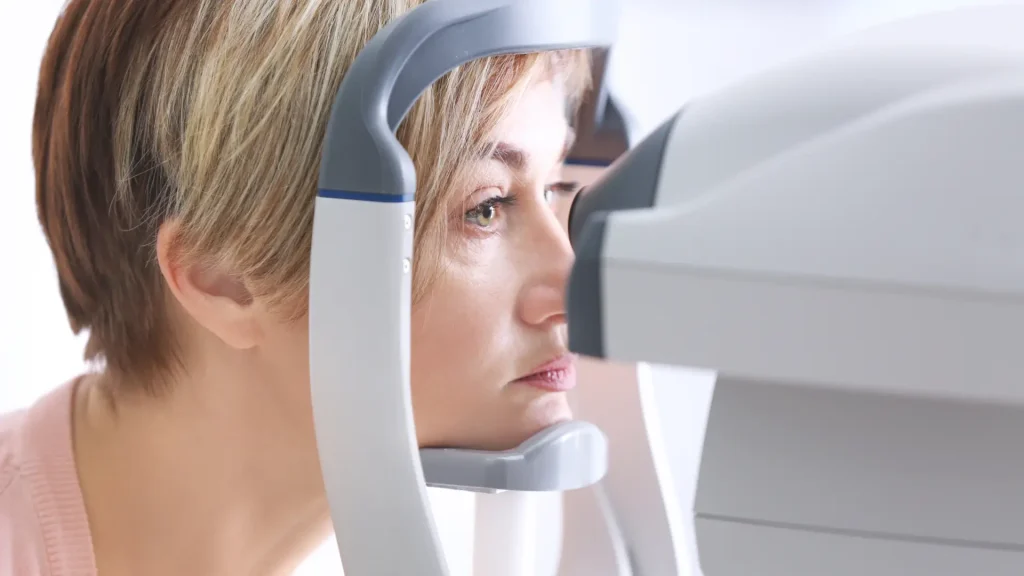 An individual undergoing a consultation for their intraocular pressure.