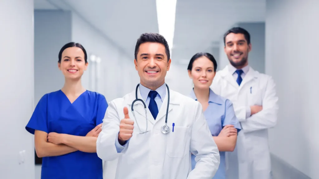 Medical professionals lined up.