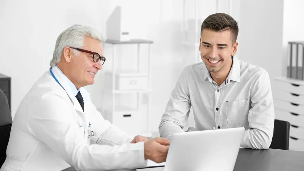 A doctor and patient consultation.