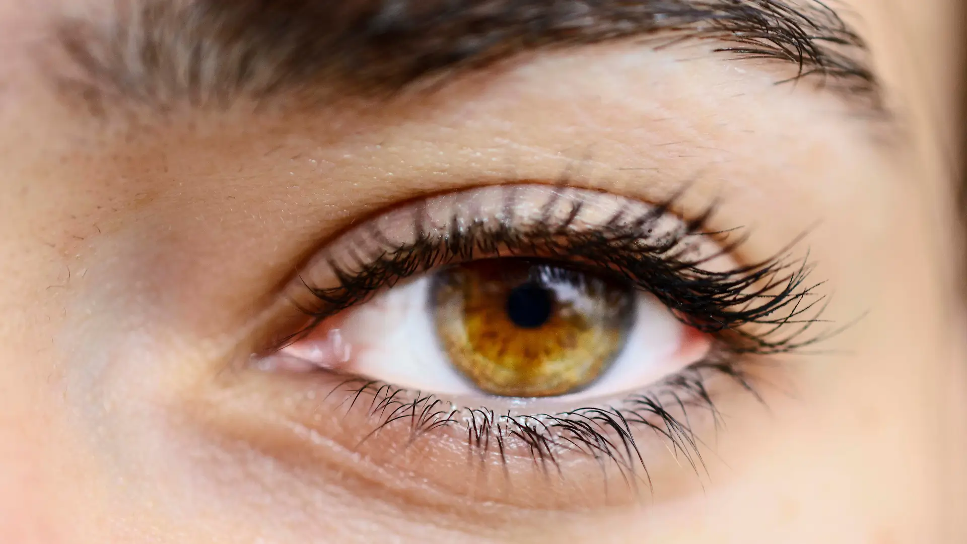 A close-up shot of an individual's brown eye.