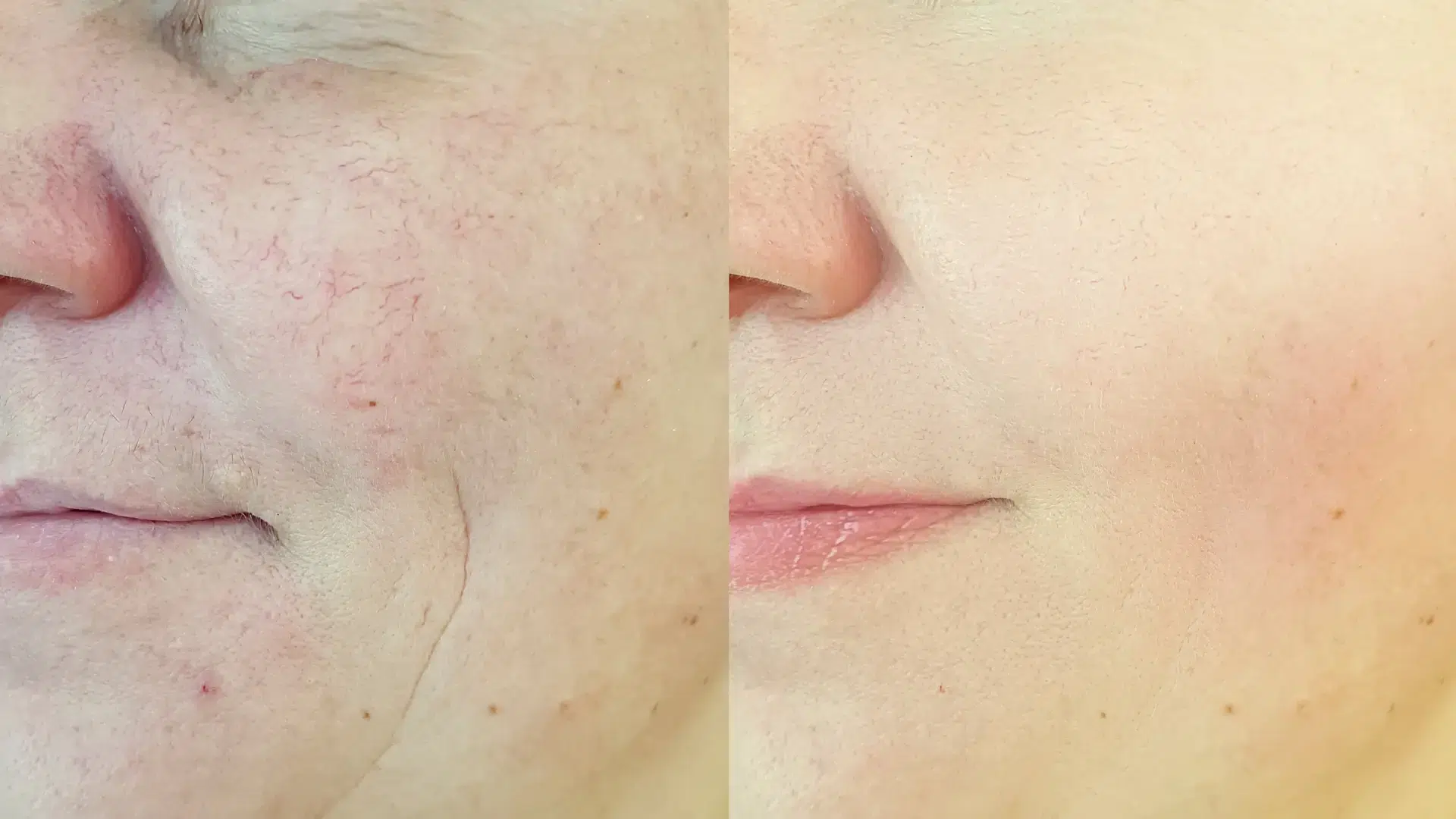 A patient's before and after photo of their facial treatment.