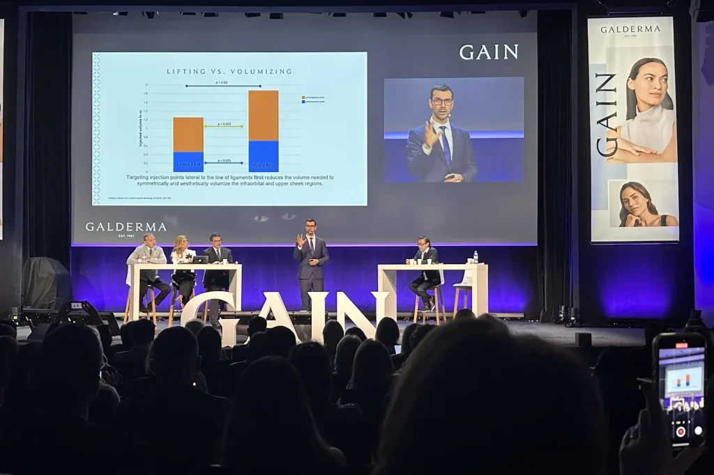 Symposium on IMCAS Paris 2025 where Galderma expert presented techniques for facial rejuvenation