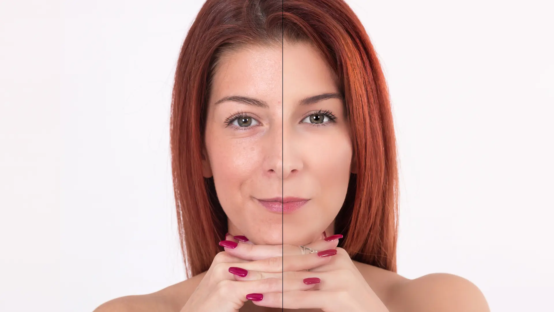 A patient showing off their before and after improvement.