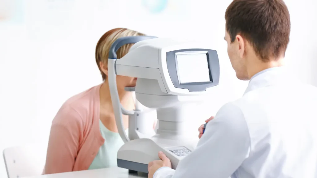 An individual undergoing an IOP evaluation.