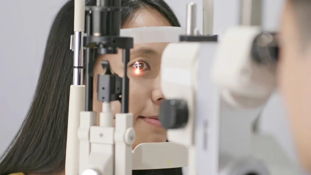 An individual undergoing an eye consultation.