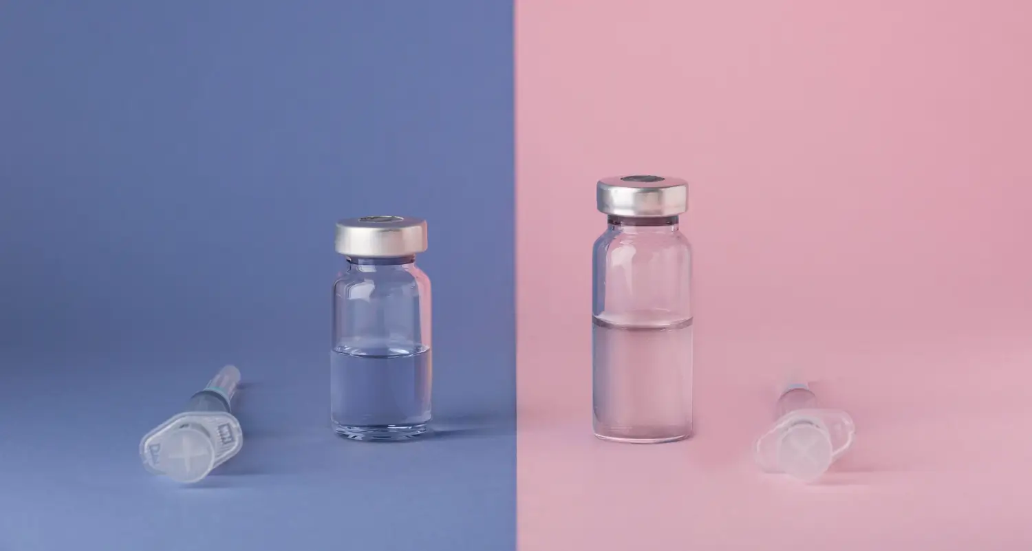 Two medical vials and syringes.