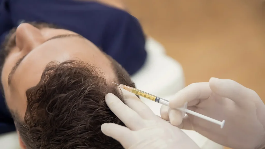 An individual receiving a PRP injection for their hair loss concern.