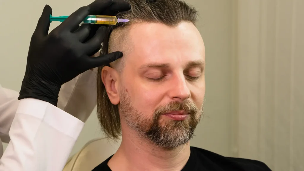 An individual receiving a PRP injection for their hair loss problem.