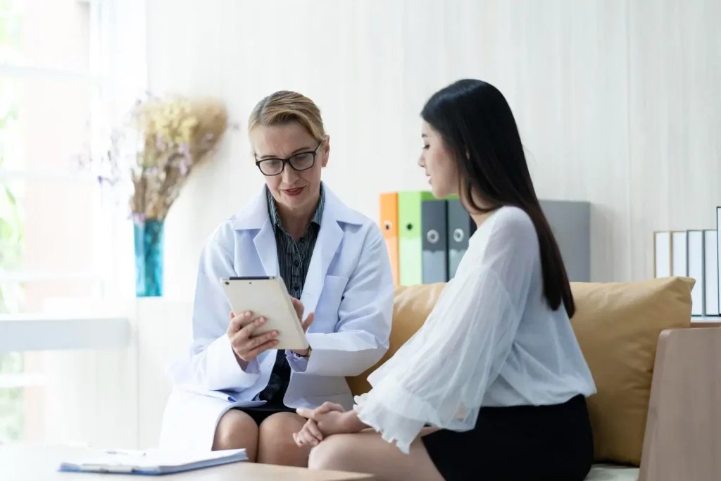 A doctor and patient consultation.