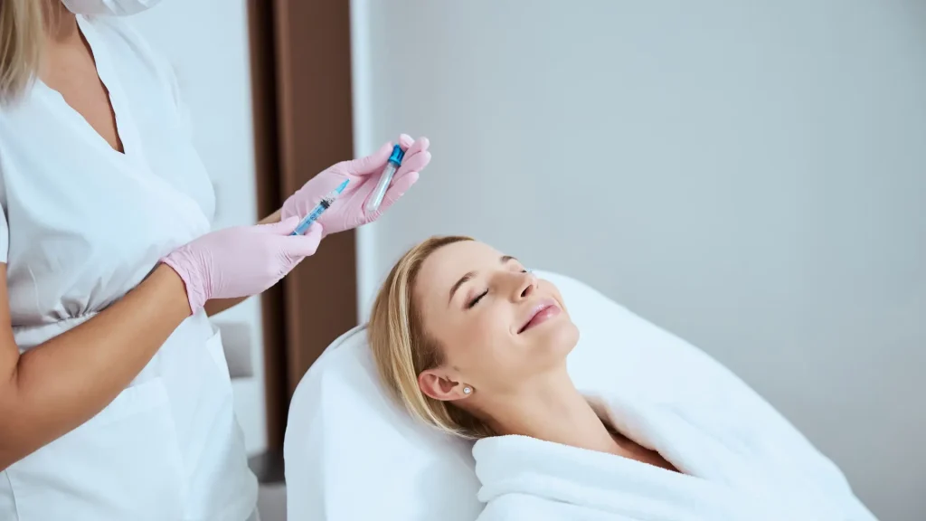 An individual undergoing a PRP therapy for their face.