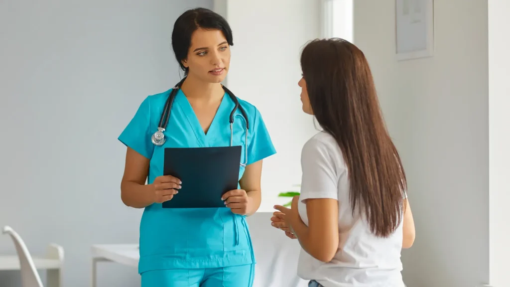 A doctor and patient consultation.