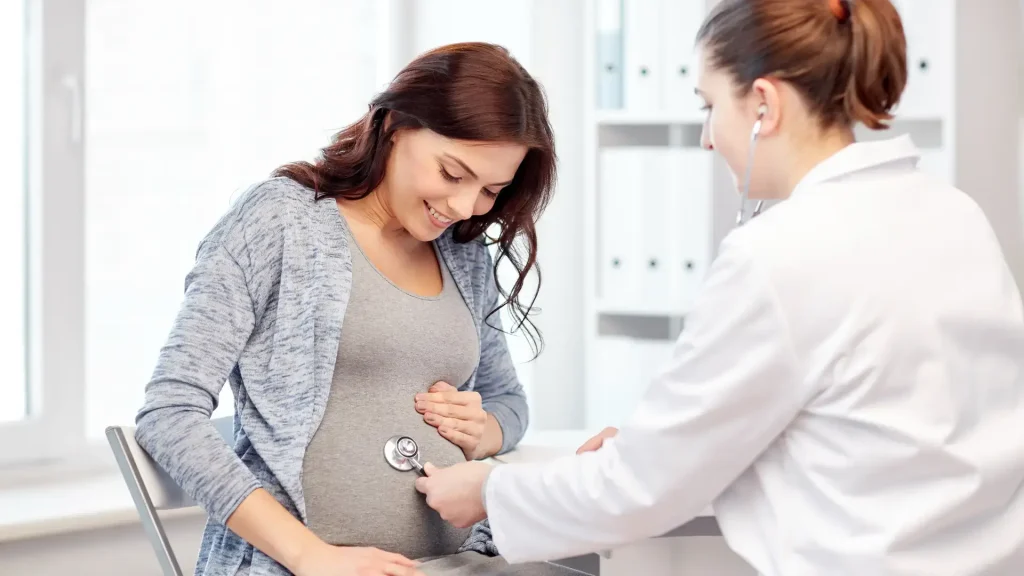A doctor and pregnant patient consultation.