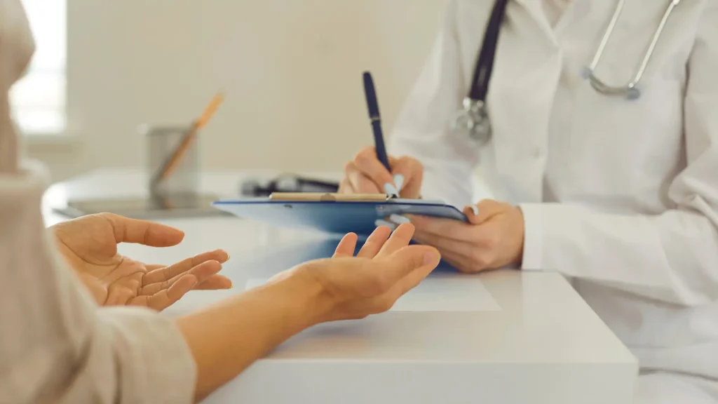 A doctor and patient consultation.