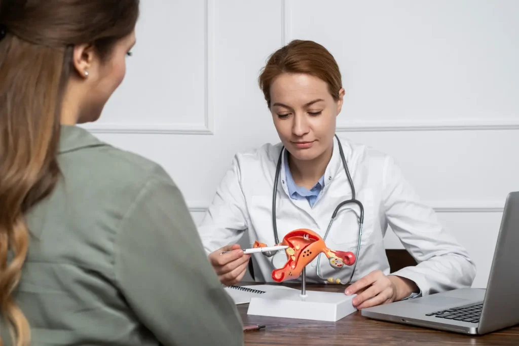 A doctor and patient consultation.