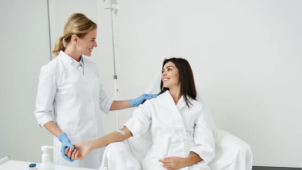 An individual undergoing an IV infusion.