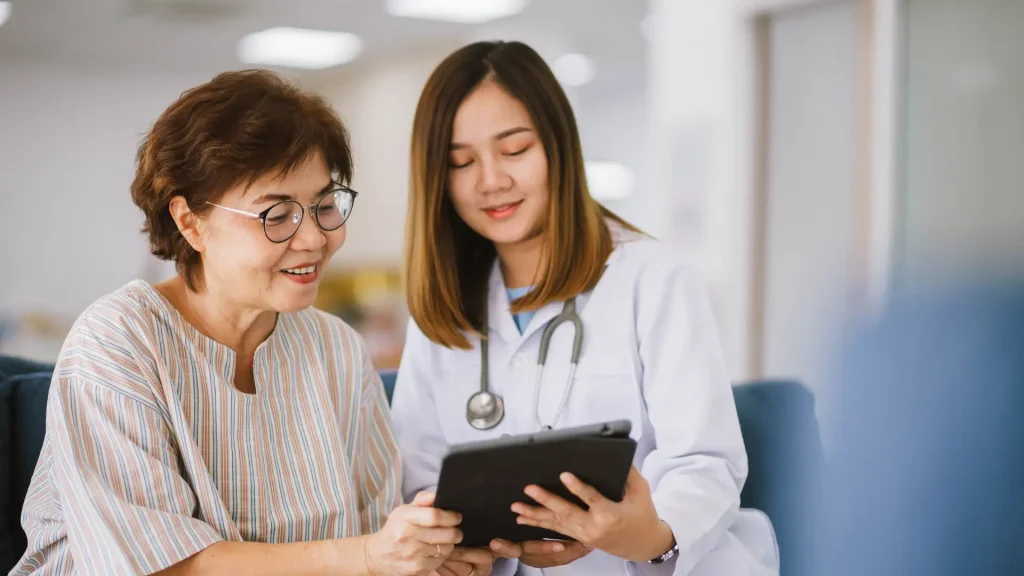 A doctor and patient consultation.