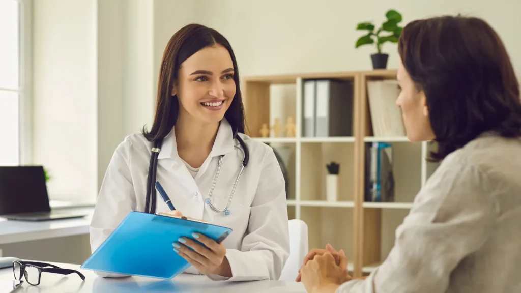 A doctor and patient consultation.