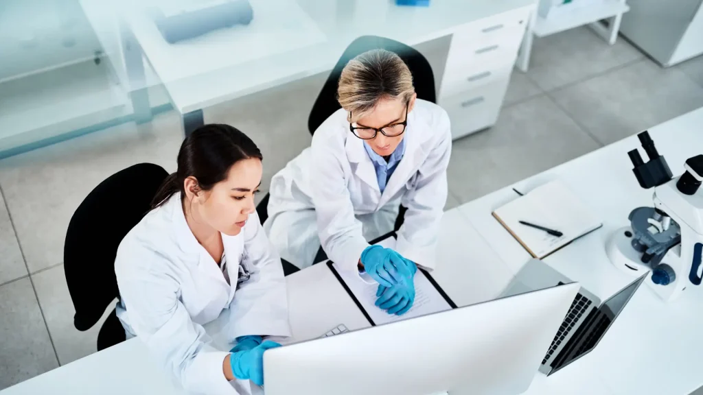 Medical scientists working in a laboratory during a clinical trial.
