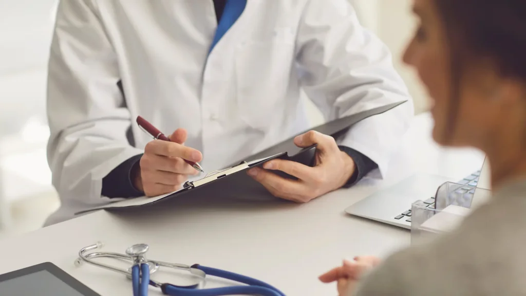 A doctor and patient consultation.